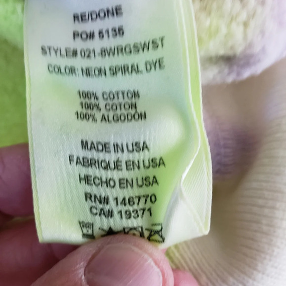 Hanes Re-Done Neon Spiral Tie Dye Wring Pull Over Multi Color Sweatshirt Sz S - Picture 5 of 8
